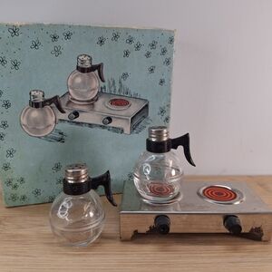 Vintage Glass Oil Cruet Set with Silver-Tone Burner - Clear